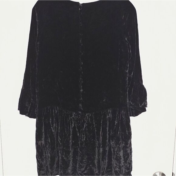 Madewell Black Dress Velvet Long Bell Sleeves Scoop Neck Drop Fit & Flare XS - Picture 9 of 11